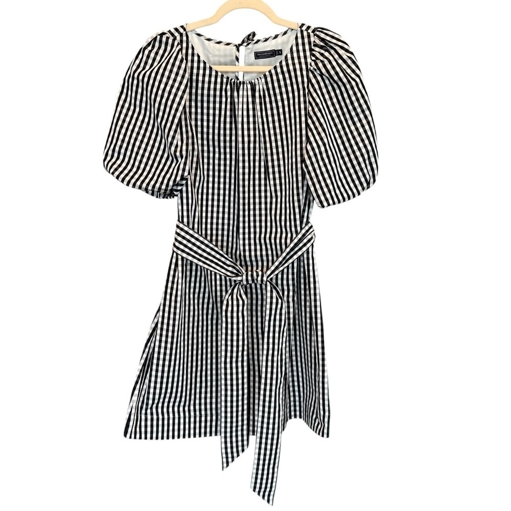 Vineyard Vines Gingham Puff Sleeve Mini Dress Black White Small Preppy Feminine